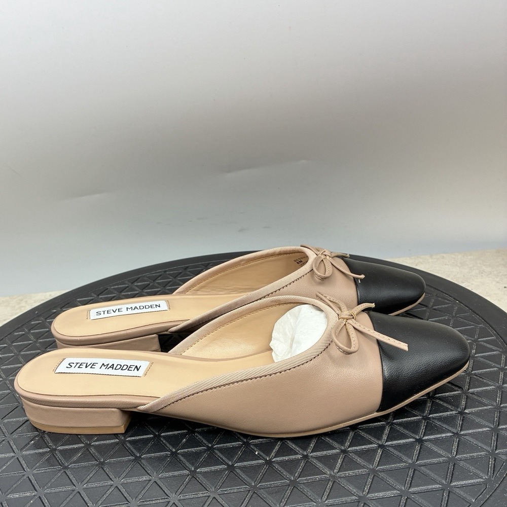 Steve Madden Bessie Mules Women Size 8 Shoes Brown Black Bow Leather Low Heel